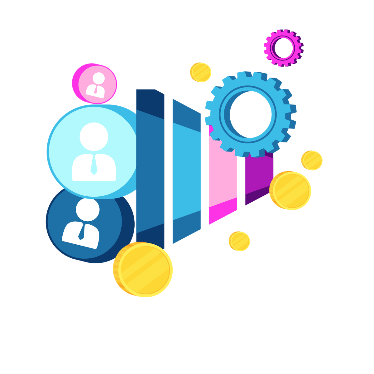 leadgeneratie funnel met tandwielen en een staafdiagram